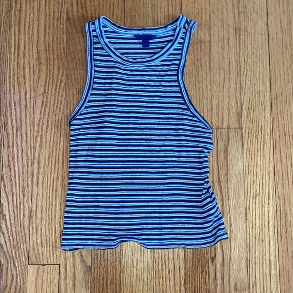 Black/blue/white striped tank